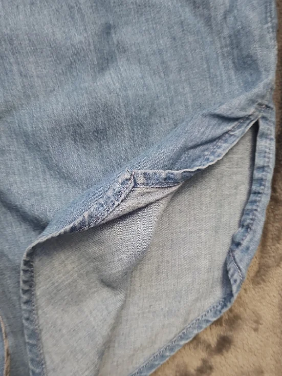 a.n.a Light Blue Denim Button-Front Short Sleeve Shirt - Picture 5 of 6